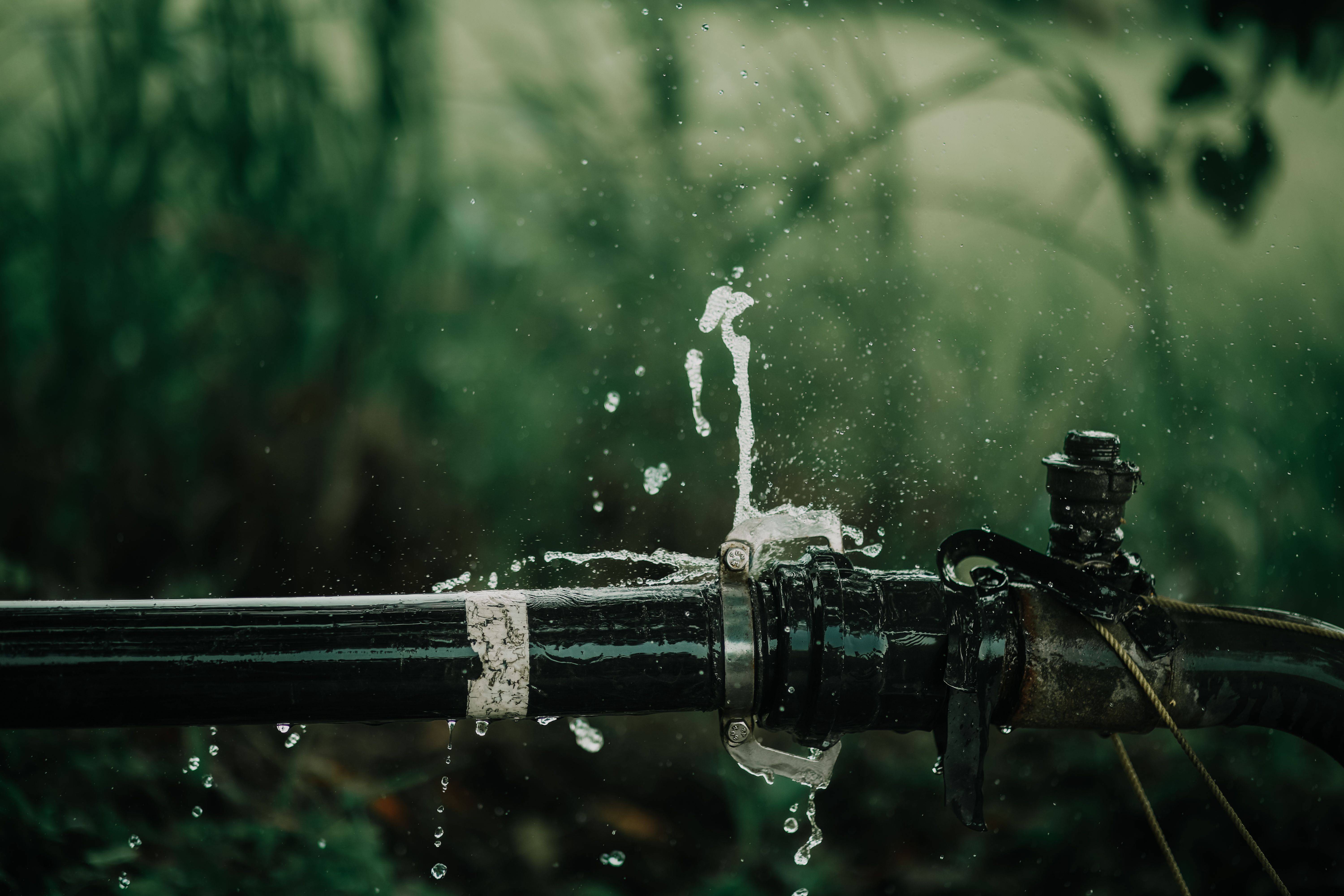 broken pipe spraying water